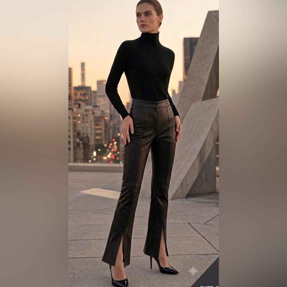 TWP lamb leather slightly flared black pant, size 2